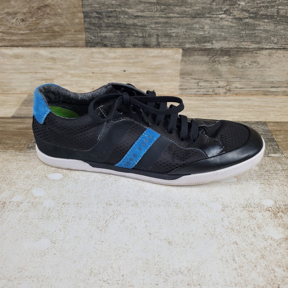 Hugo Boss Shuttle Tenn Tech Mens Shoes 7 Black Striking Blue Lace-Up Sneakers